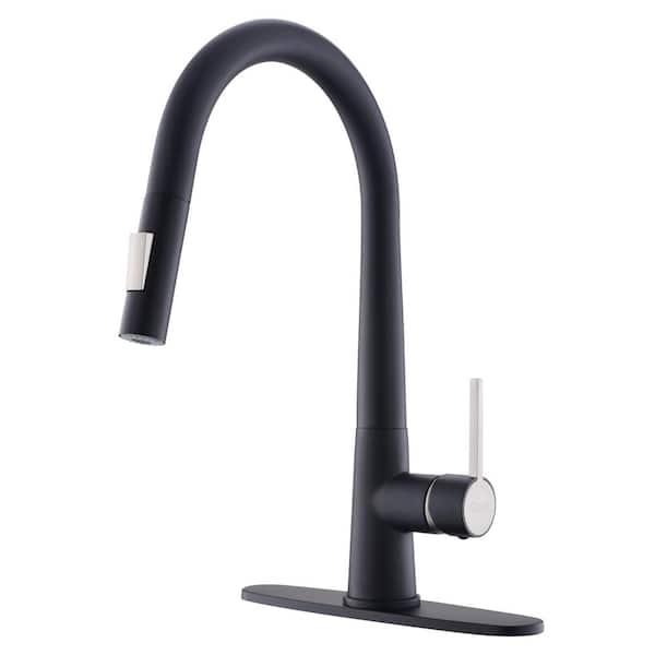 Unbranded Single Handle Pull-Down Sprayer Kitchen Faucet with Deck Plate in Matte Black
