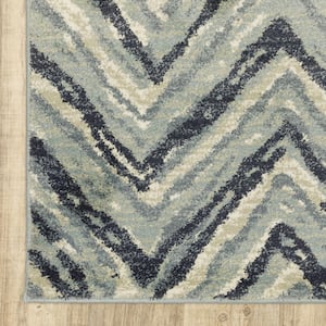 2' X 8' Blue Ivory Grey Beige And Light Blue Geometric Power Loom Stain Resistant Runner Rug
