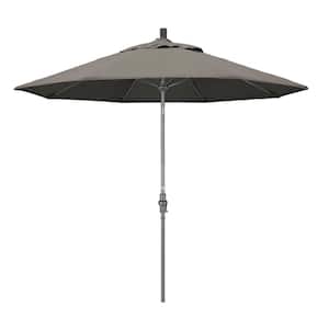 9 ft. Hammertone Grey Aluminum Market Patio Umbrella with Collar Tilt Crank Lift in Taupe Pacifica