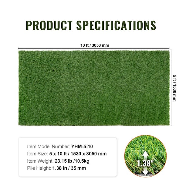 SKYSHALO Artificial Grass 5 ft. x 10 ft. Green Artificial Grass Runner Rug Turf 1.38 in. Door Mat Outdoor Patio Lawn Decoration