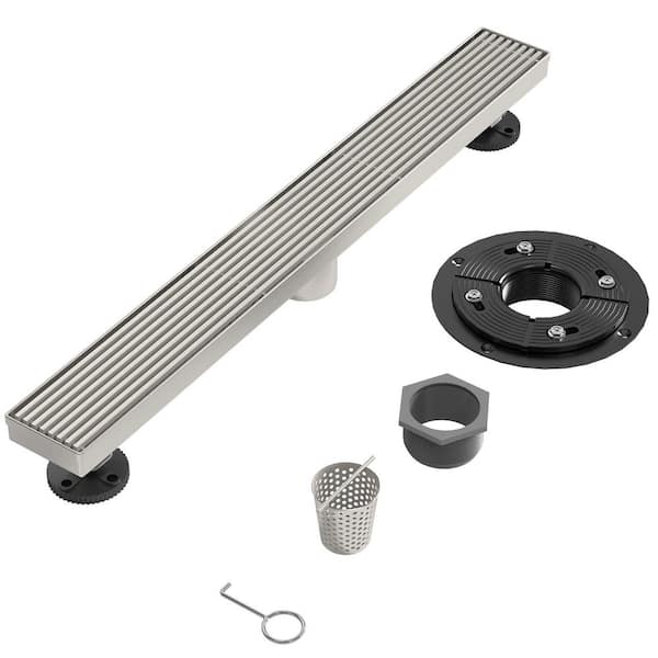 24 in. Stainless Steel Linear Shower Drain with Flange Efficient Drainage in Brushed Nickel