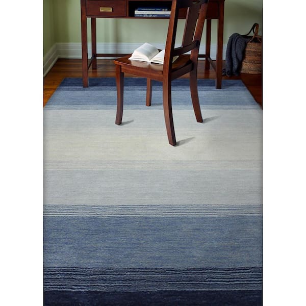 Contempo Blue 8 ft. x 10 ft. (7'6" x 9'6") Striped Contemporary Area Rug