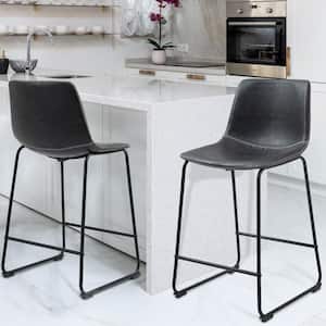 36.22 in.Black PU Leather Metal Frame Counter Height Bar Stool with Low Back(Set of 2)