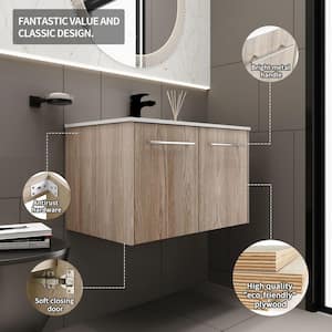 29.7 in. W x 18.1 in. D x 18.3 in. H Single Sink Wall Mount Bath Vanity in White Oak with White Resin Top