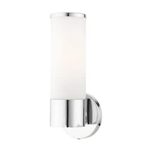 Crestmoor 4.25 in. 1-Light Polished Chrome ADA Wall Sconce with Satin Opal White Glass