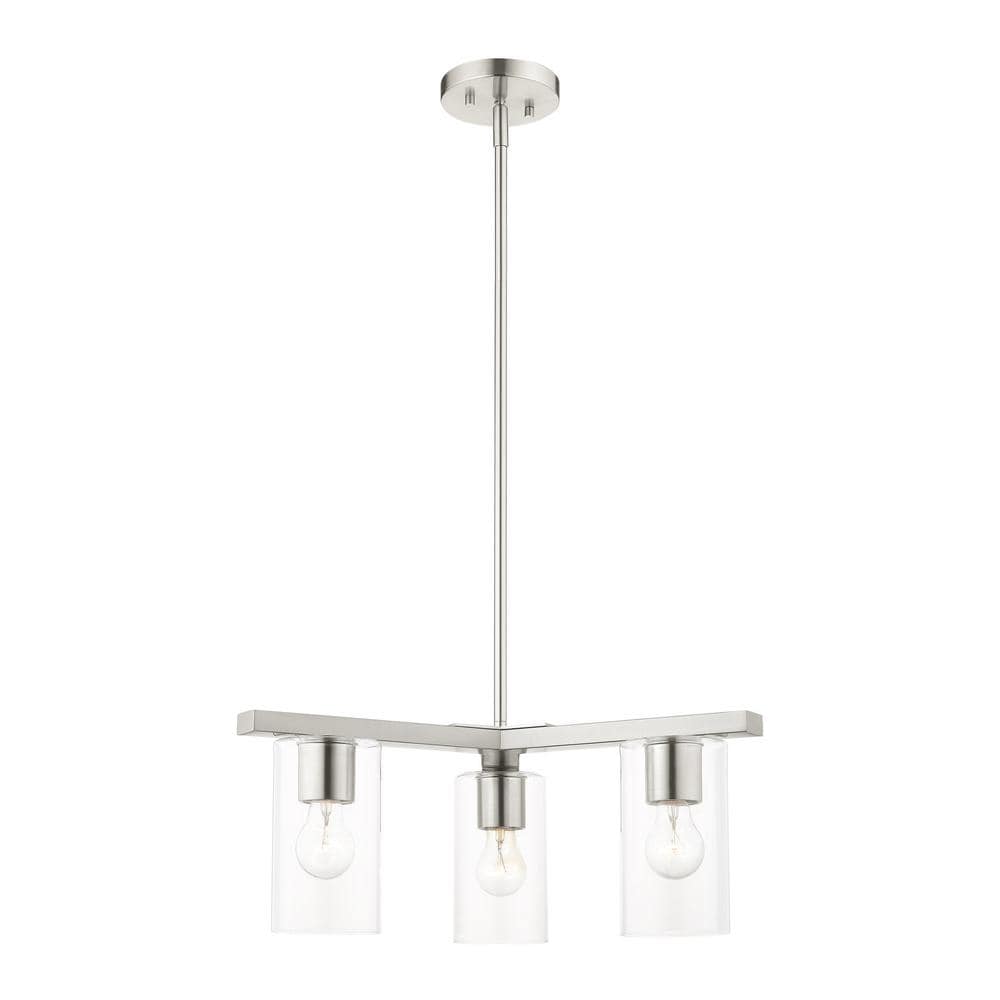 Zurich Elegance 3-Light Brushed Nickel Chandelier with Clear Glass