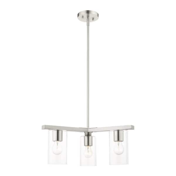 AVIANCE LIGHTING Havendale 3-Light Brushed Nickel Linear Chandelier with Clear Glass