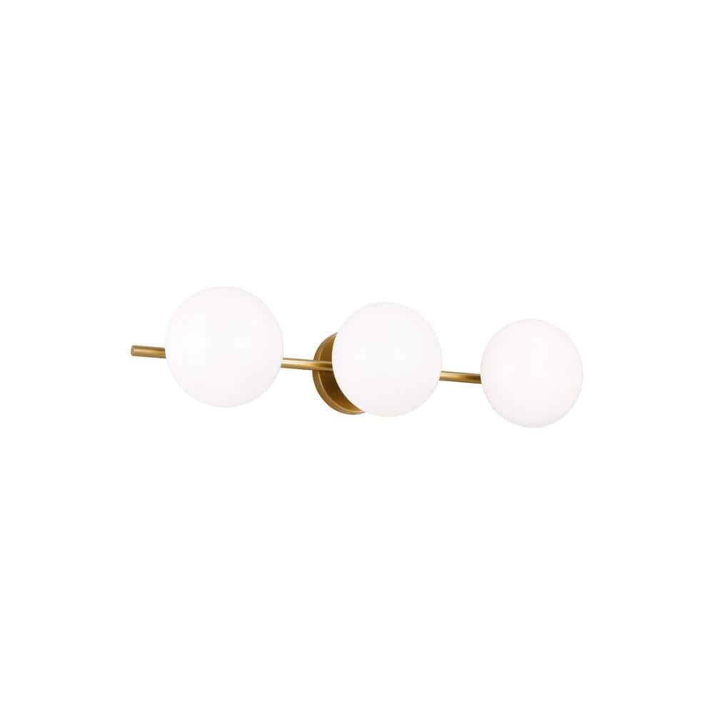 Burnished Brass and Milk White Glass 3-Light Vanity Fixture