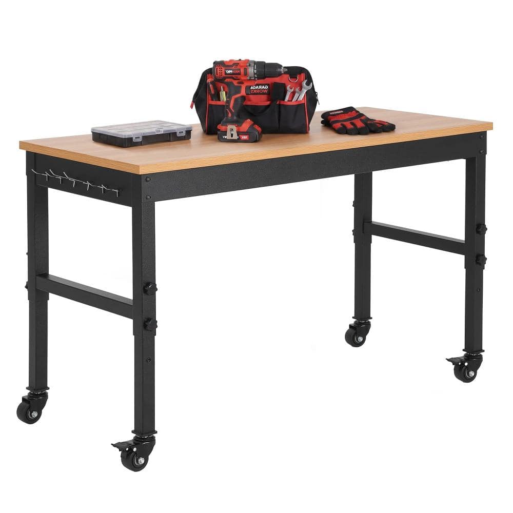 60x24in Adjustable Height Heavy Duty Workbench Solid Rubberwood & Steel Top, Built-in Power Outlets with wheels price history on PriceWatchPro