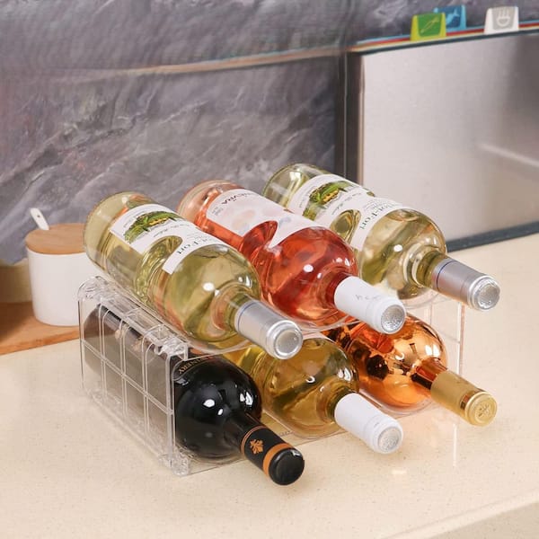 Clear Space-Saving 6-Bottle Wine Rack Organizer for Refrigerator and Kitchen
