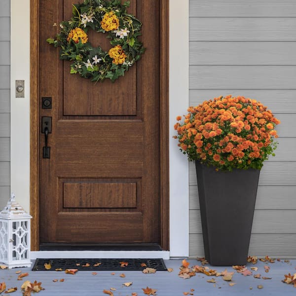 Sonata Medium Black Recycled Rubber Tall Square Planter with Drainage Holes (14 in. L x 14 in. W x 27.5 in. H)