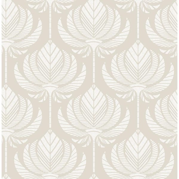 A-Street Prints Palmier Light Grey Lotus Fan Wallpaper Sample