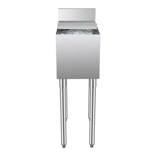 Commercial Ice Bin, 28 L Underbar Ice Bin, 12 x 19 x 37 in. Stainless Steel Ice Chest with Sliding Lid, Bottle Holders