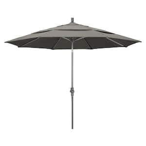 11 ft. Hammertone Grey Aluminum Market Patio Umbrella with Crank Lift in Taupe Pacifica
