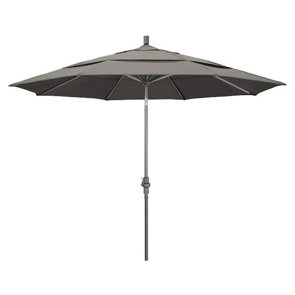 California Umbrella 11 ft. Hammertone Grey Aluminum Market Patio Umbrella with Crank Lift in Taupe Pacifica