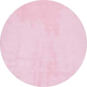 Cloud Faux Sheepskin Plush Shag Pink 5' Round Rug