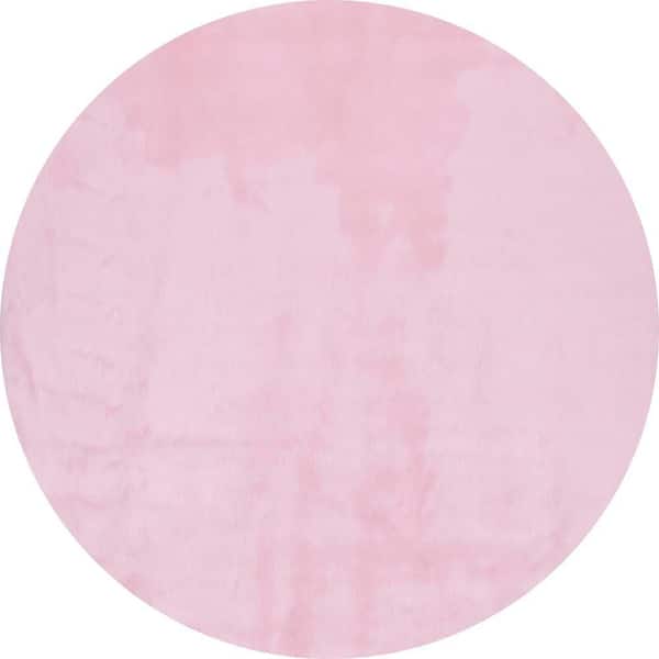 nuLOOM Cloud Faux Sheepskin Plush Shag Pink 5' Round Rug