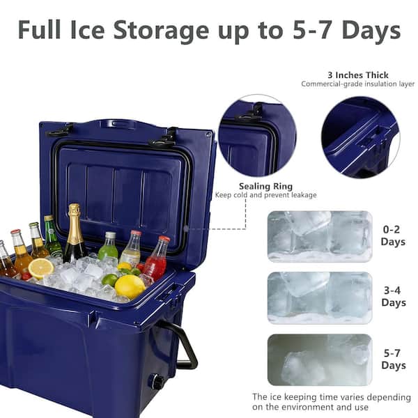 25 qt. Dark Blue Portable Hard Cooler with Bottle Opener and Cup
