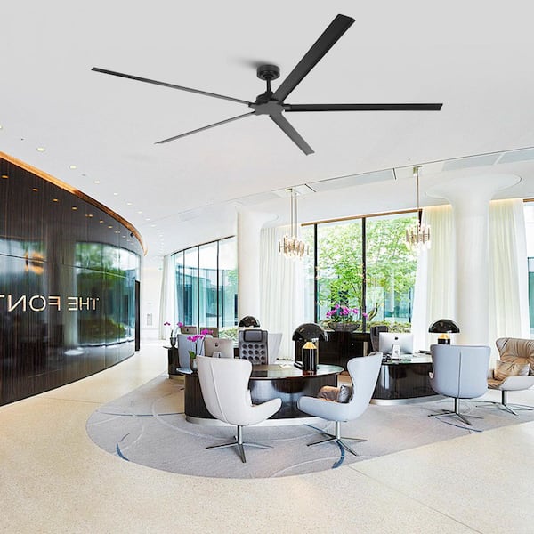 84 in. Indoor/Outdoor Industrial Matte Black Downrod Mount Standard Ceiling Fan with 5 Aluminum Blades