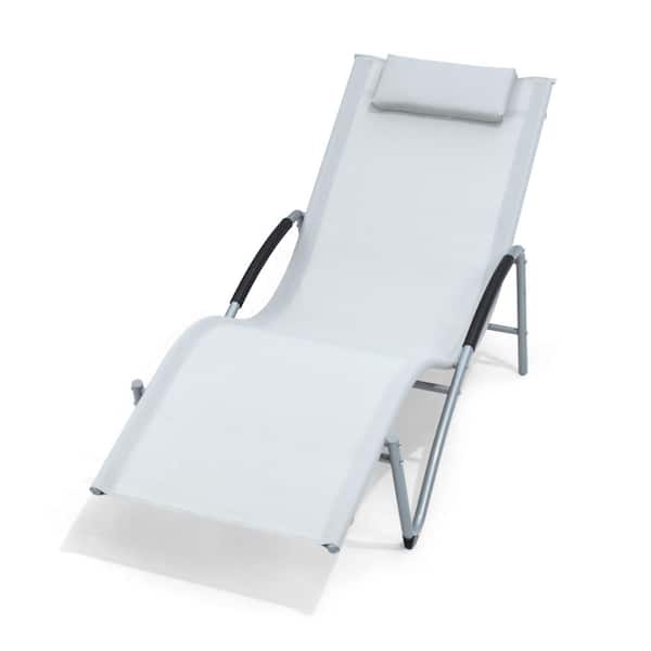 Pellebant One Pack Leisure Patio Metal Outdoor Lounge Chair in Light Gray with Headrest