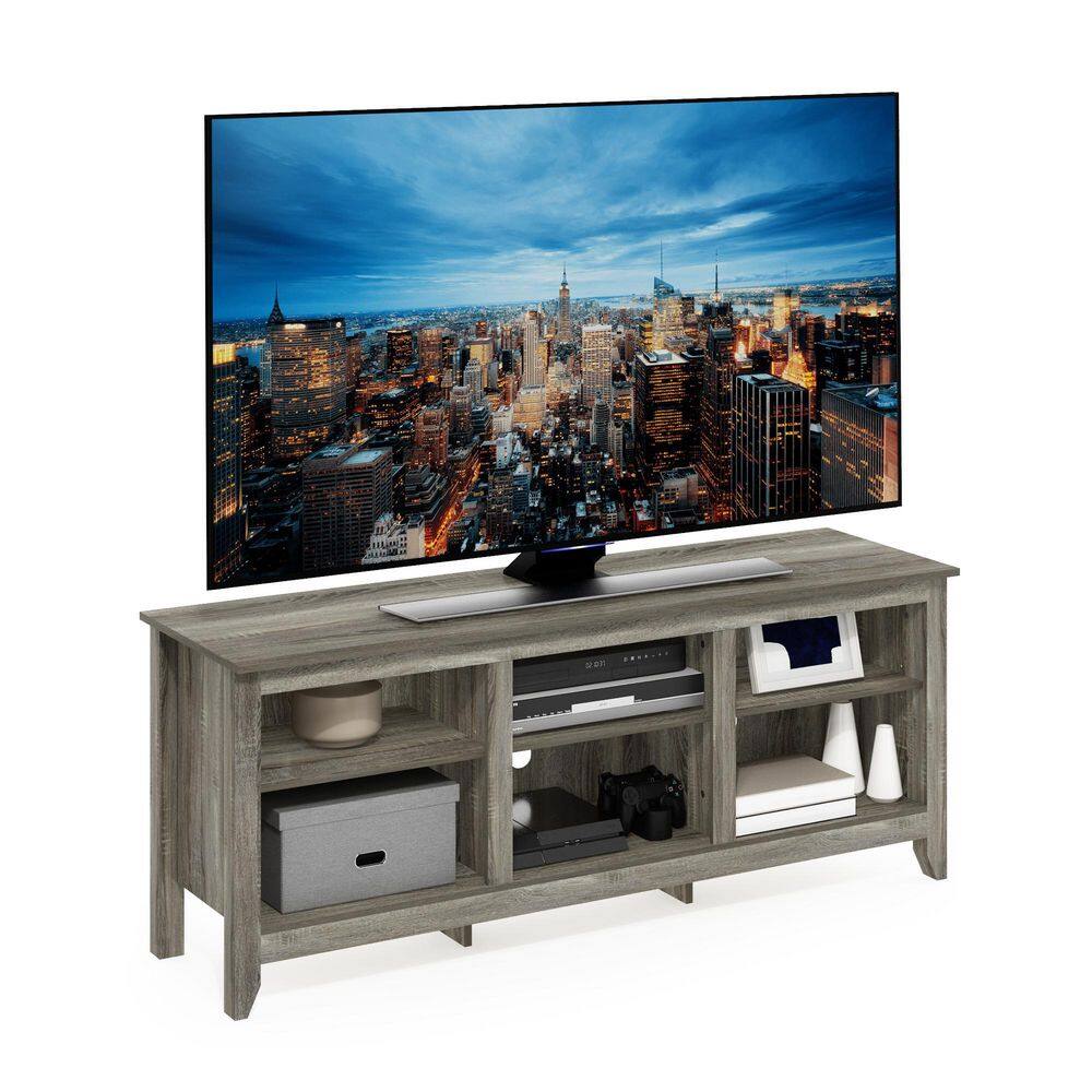 Elegant French Oak Grey 65" TV Stand with Mount and Shelves