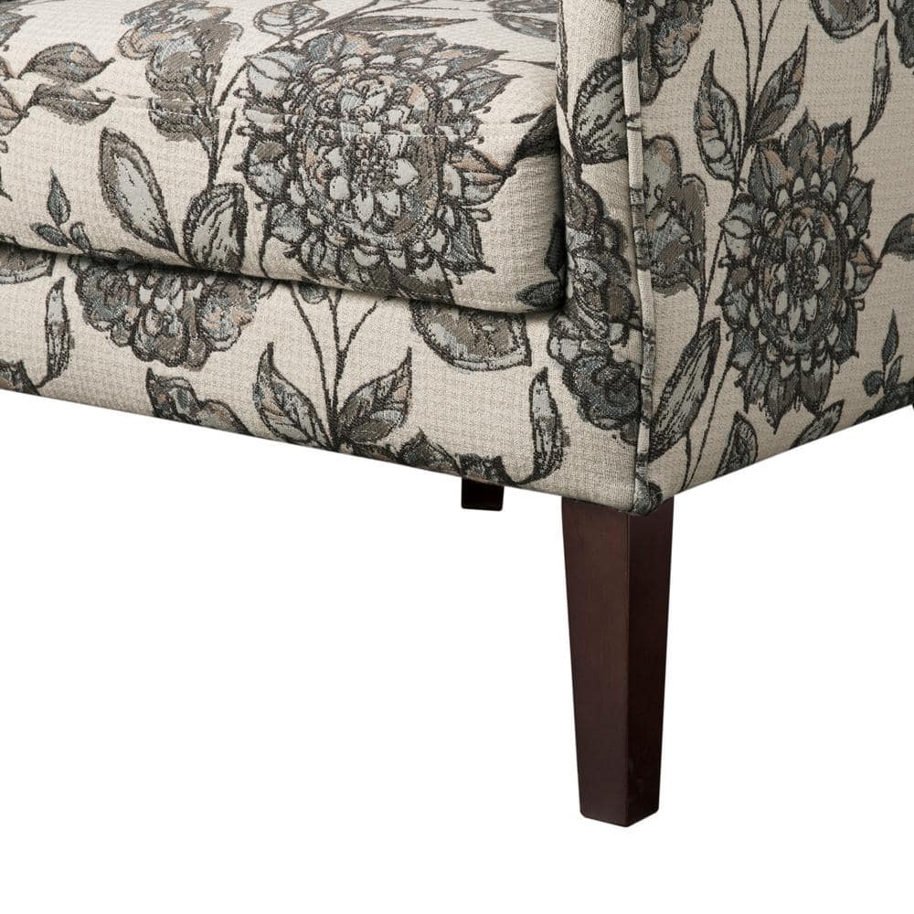 Gray and Brown Birch Wood Floral Accent Chair