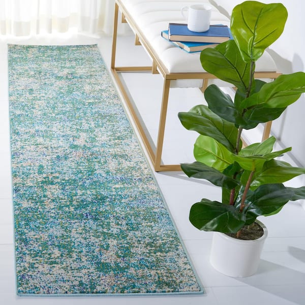 Madison Green/Turquoise 2 ft. x 12 ft. Geometric Medallion Runner Rug