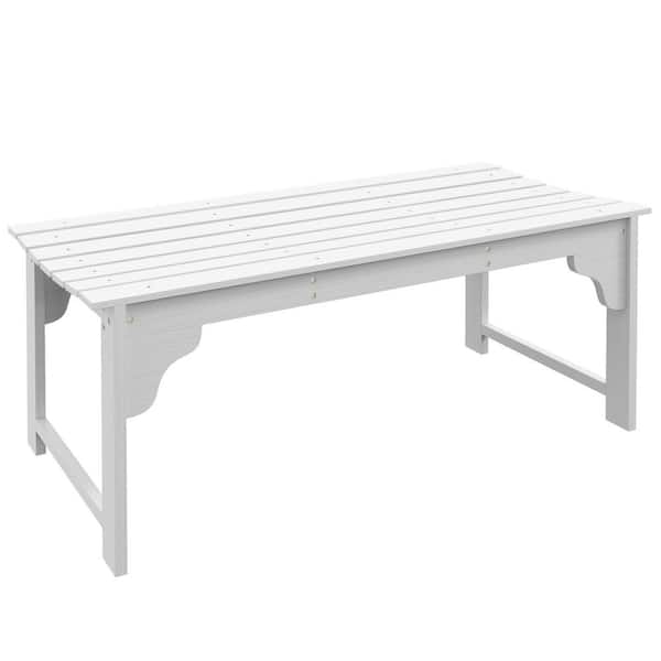 Wooden Garden Bench, Outdoor Park Bench with Slatted Seat, Backless Front Porch Bench with Curved Seat in White