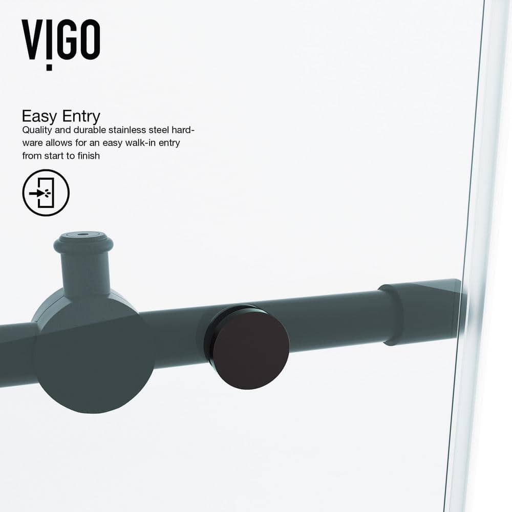 Elan Matte Black Frameless Sliding Shower Door with Clear Glass
