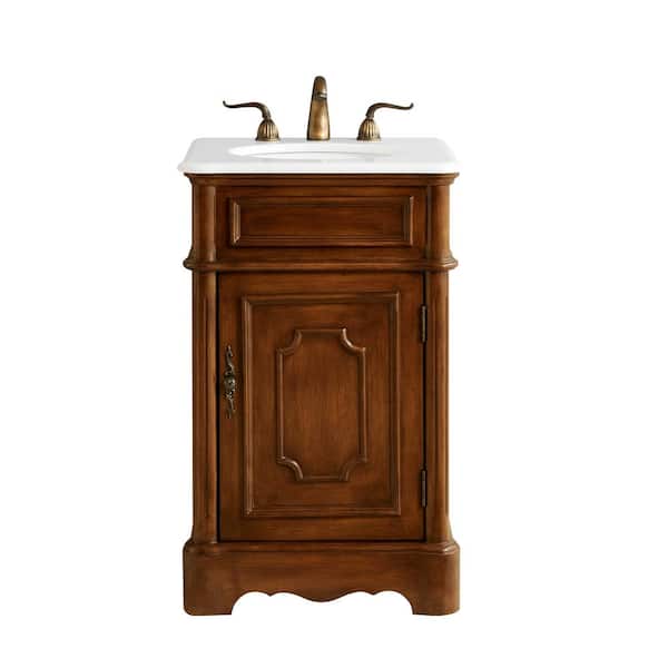 Unbranded Simply Living 21 in. Single Sink Teak Bath Vanity with Ivory White Engineered Marble Top