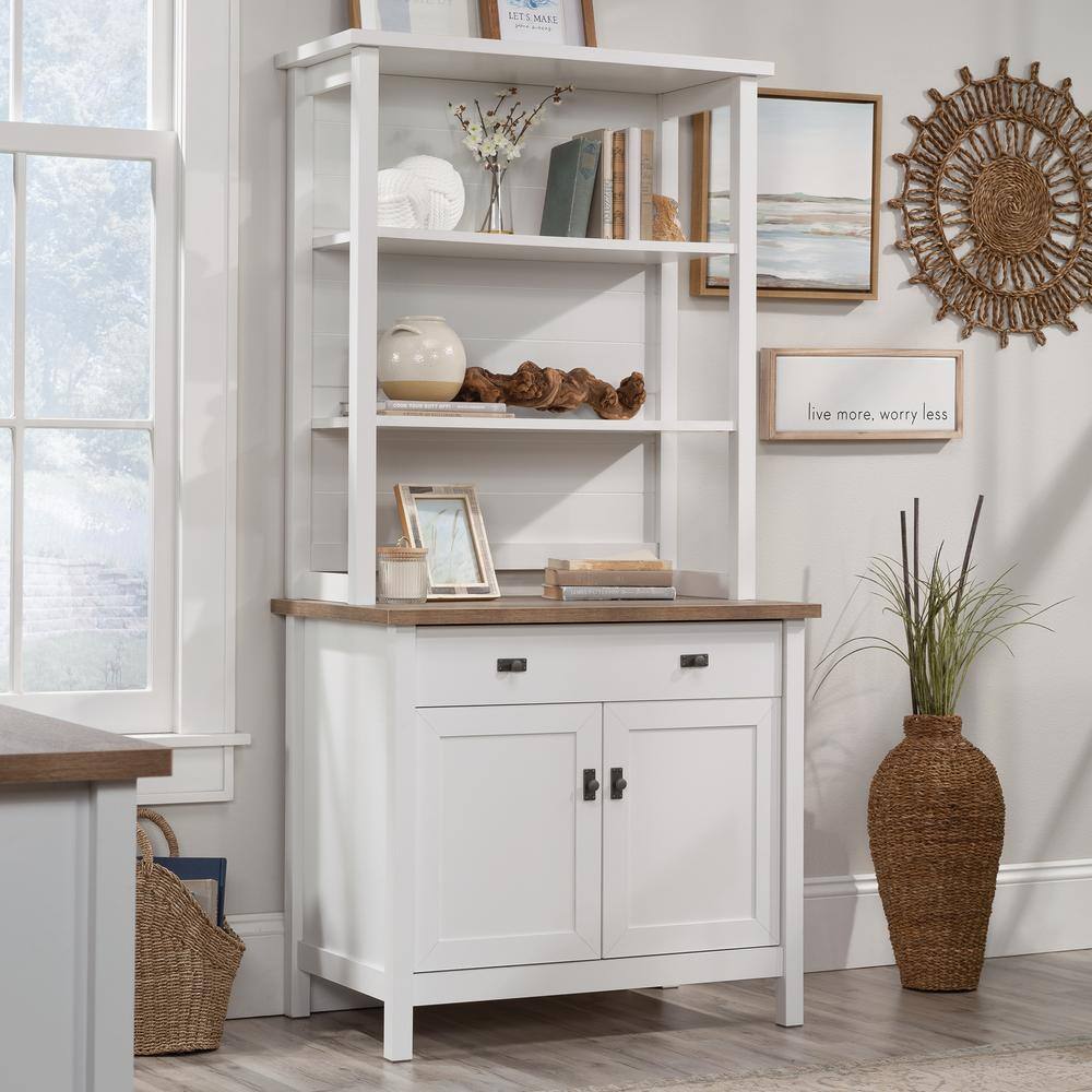 White and Oak Cottage Road Library Base with Hutch