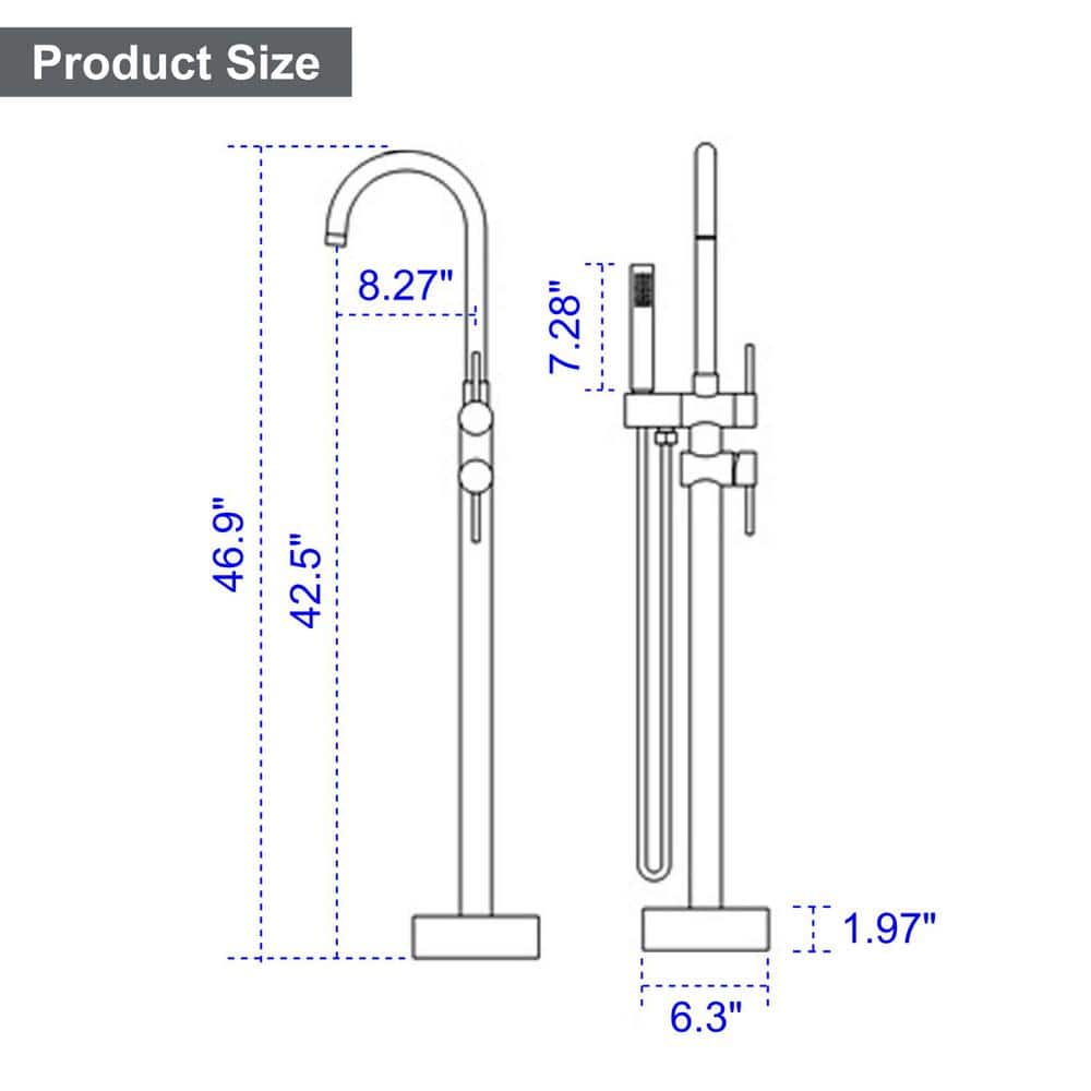 Brushed Gold Freestanding Tub Filler Faucet with Hand Shower