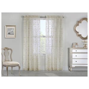 Grandeur Cream Polyester Floral 52 in. W x 95 in. L Pole Top Indoor Sheer Curtain (Single Panel)