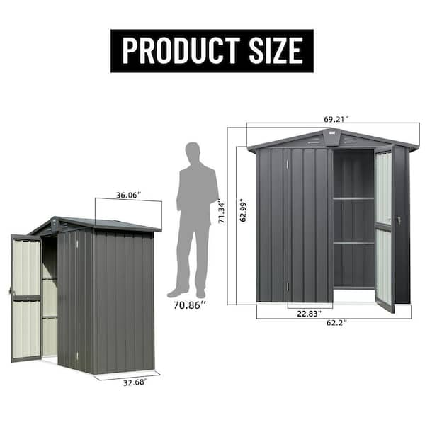 Huluwat 5.7 ft. W x 3 ft. D Metal Outdoor Black Storage Shed with