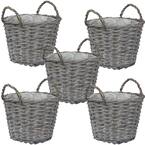 Sunnydaze 8 in. Gray Wicker Basket Planter with Handles (5-Pack)