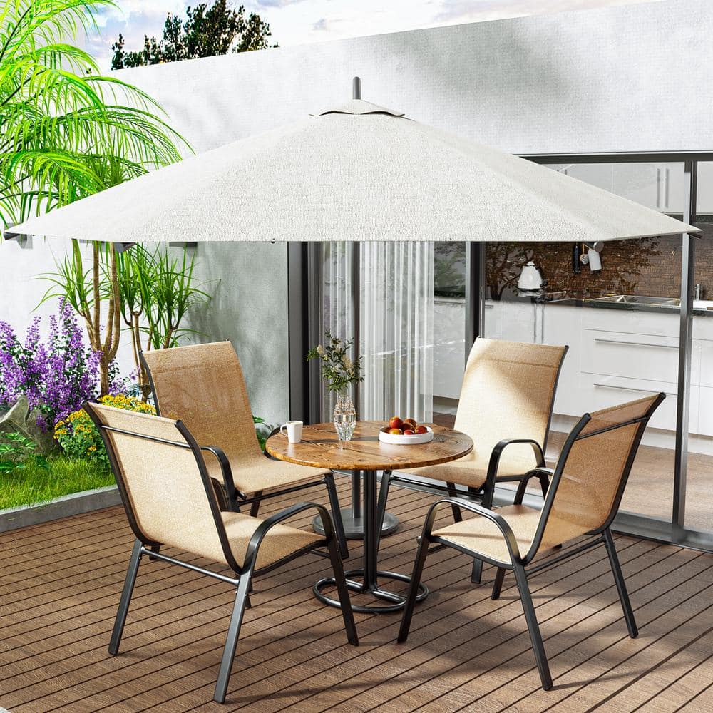 Brown Metal Outdoor Stackable Dining Armchairs - Set of 4
