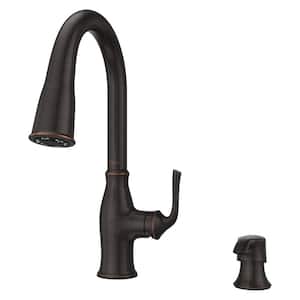 Rosslyn Single Handle Pull Down Sprayer Kitchen Faucet with Deckplate Included in Tuscan Bronze