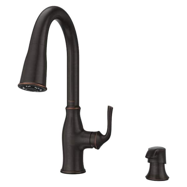 Pfister Rosslyn Single Handle Pull Down Sprayer Kitchen Faucet with Deckplate Included in Tuscan Bronze