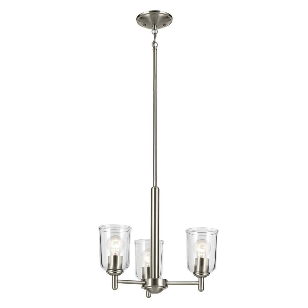 Shailene 17.5 in. 3-Light Brushed Nickel Traditional Clear Glass Shaded Bell Mini Chandelier for Dining Room price history on PriceWatchPro