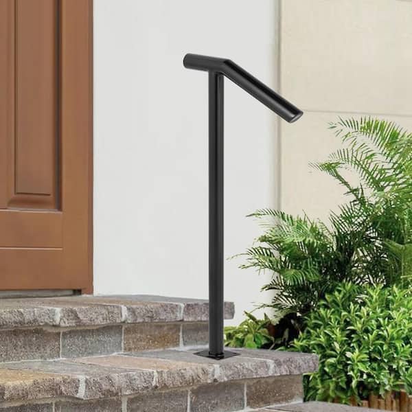 Single Post 1-2 Steps Railing, 38 in. H x 18 in. W, Black, 441 lbs. Aluminum Steel Handrail, Stair Railing Kit