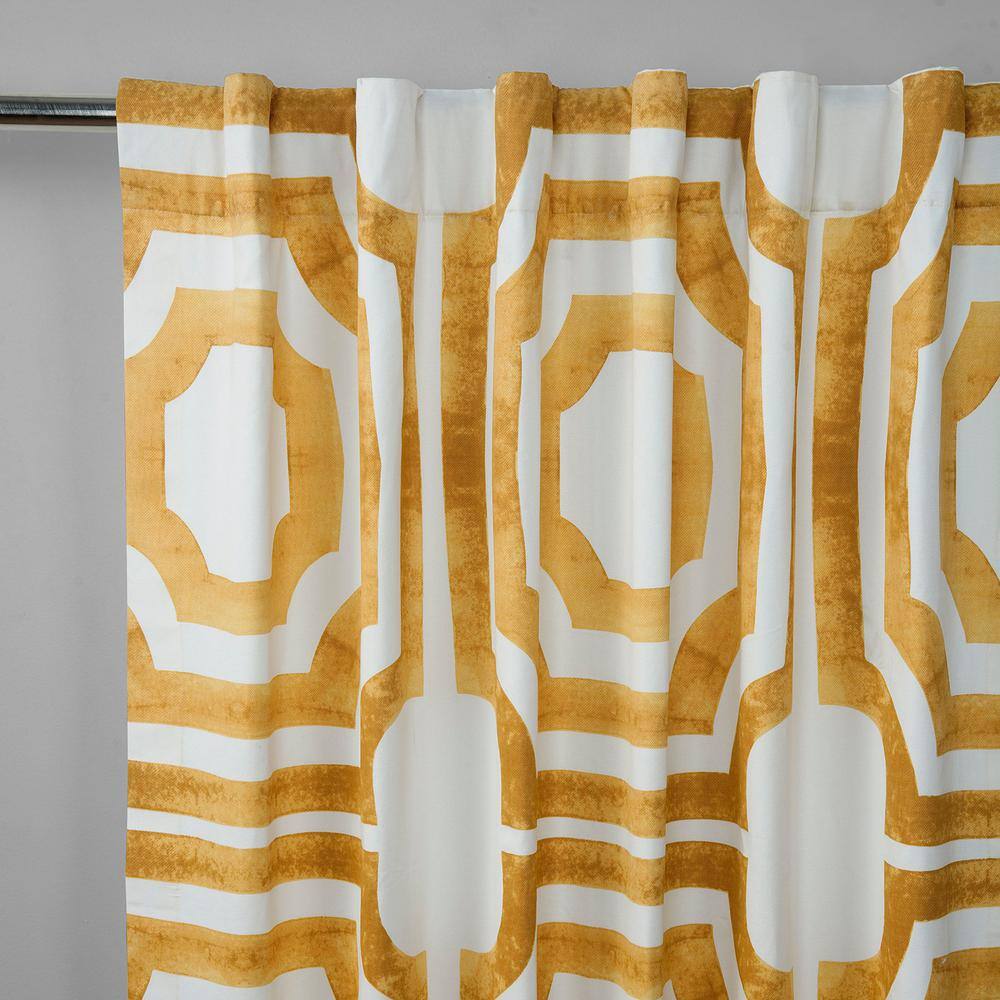 Gold Geometric Cotton Room-Darkening Curtain Panel, 96 Inches