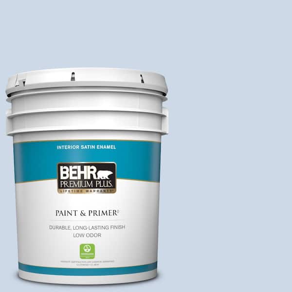 BEHR PREMIUM PLUS 5 gal. #610C-2 Calm Water Satin Enamel Low Odor Interior Paint & Primer