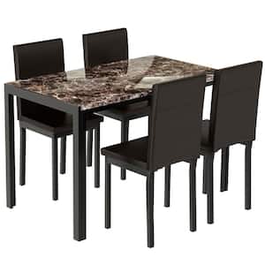 Dora 5-Piece Rectangle Faux Marble Wood Top Brown Dining Table Set