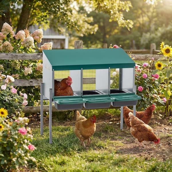2.6 ft. W x 1 ft. D Metal Shed, 3-Holes Chicken Nesting Boxes with Legs ...