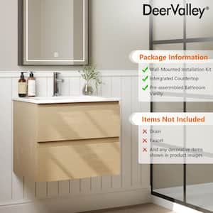 24 in. W x 18.3 in. D x 20 in. H Single Sink Wall Hung Bath Vanity in Natural with White Ceramic Top (Assembled)