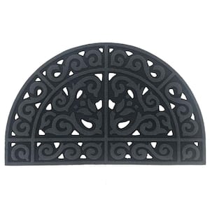 All Season Half Medallion Gray 24 in. x 39 in. Rubber Semicircular Flocked Door Mat