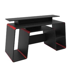 San Diego 57 in. Red and Black Multi Gaming Table with Elevated and Open Shelving