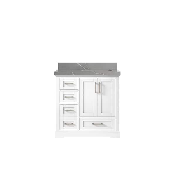 Willow Collections Boston 36 in. W x 22 in. D x 36 in. H Right Offset Sink Bath Vanity in White with 2" Piatra Quartz Top