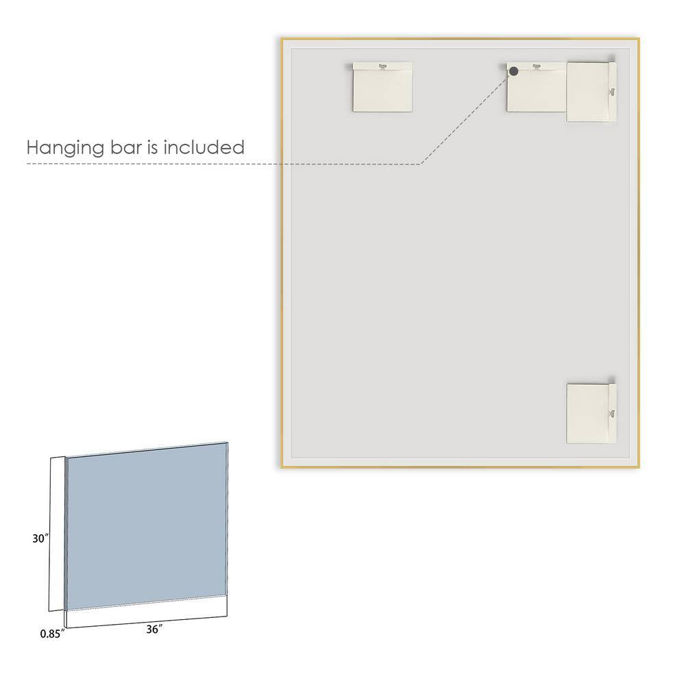 Elegant Rectangular 36" Brushed Gold Aluminum Vanity Mirror