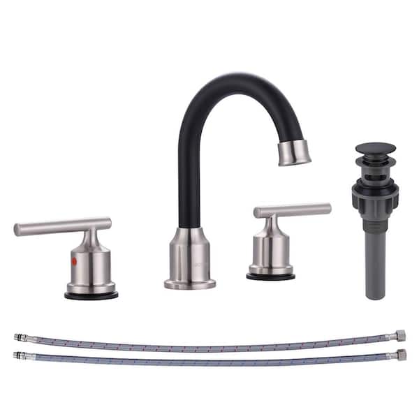 ARCORA 8 in. Widespread Double-Handle Bathroom Faucet in Nickel and Black